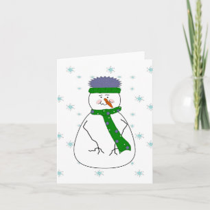Mister Snögubbe Snowing Whimsitive Primitive Art Helgkort