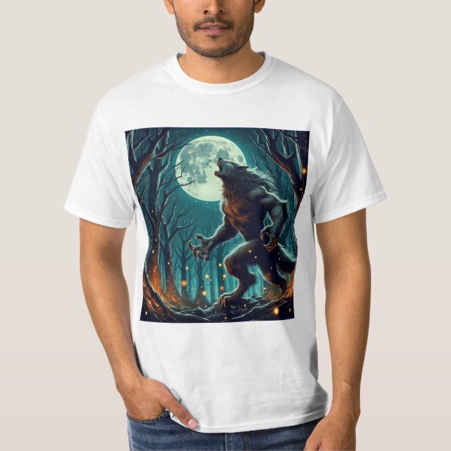 Misterio Lunar: Diseño de Hombre Lobo T Shirt (Framsida)