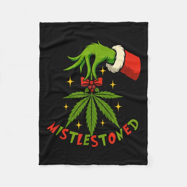 Mistlestoned Weed Leaf Funny Stoner Christmas  Fleecefilt (Framsidan)