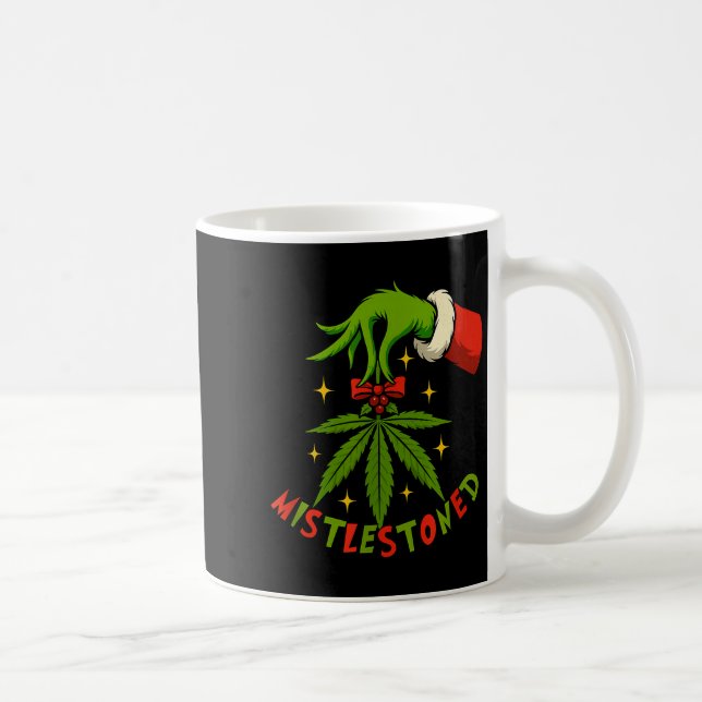 Mistlestoned Weed Leaf Funny Stoner Christmas  Kaffemugg (Höger)