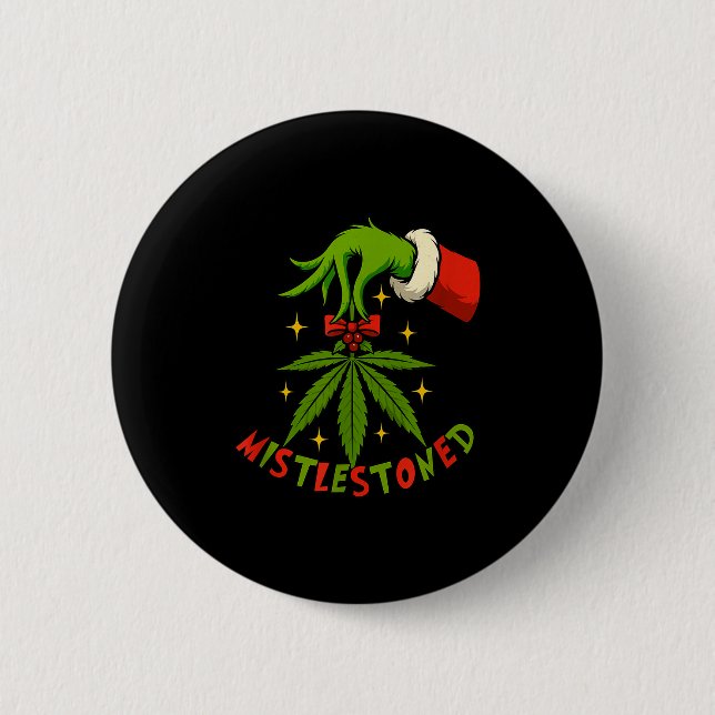 Mistlestoned Weed Leaf Funny Stoner Christmas  Knapp (Framsida)