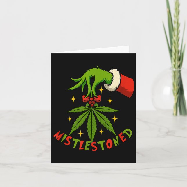 Mistlestoned Weed Leaf Funny Stoner Christmas  Kort (Framsida)