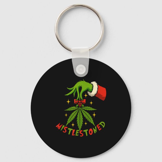 Mistlestoned Weed Leaf Funny Stoner Christmas  Nyckelring (Framsida)