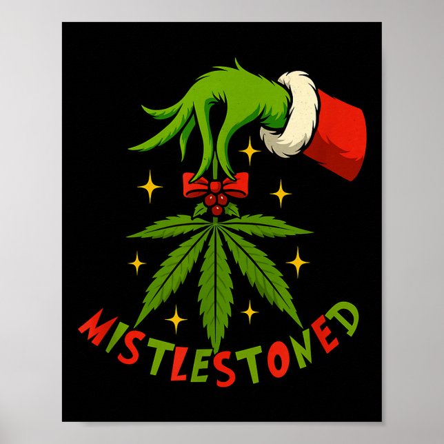 Mistlestoned Weed Leaf Funny Stoner Christmas  Poster (Framsidan)