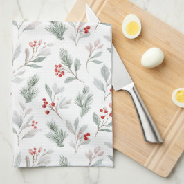 Mistletoe and Holly Berries Pattern Kökshandduk