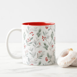 Mistletoe and Holly Berries Pattern Två-Tonad Mugg