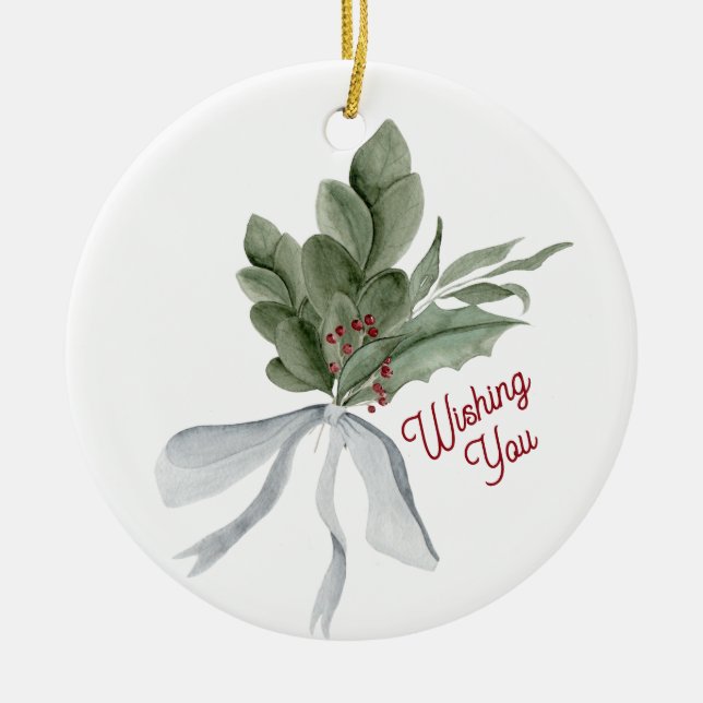 Mistletoe Christmas Foliage Personalized Julgransprydnad Keramik (Framsidan)