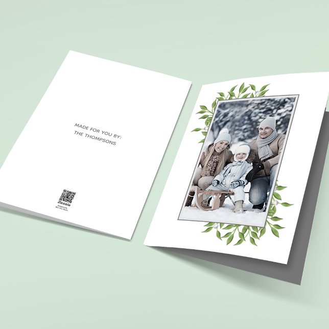 Mistletoe-Eleganten för botaniskt julfotkort Helgkort (Merry Christmas holiday folding photo card with a simple single photo template. )