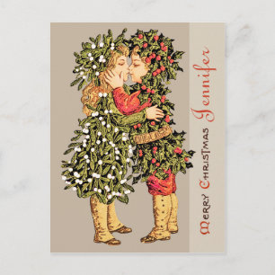 Mistletoe-flicka och kyss CC0781-jul Helg Vykort