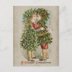 Mistletoe-flicka och kyss CC0784-jul Helg Vykort