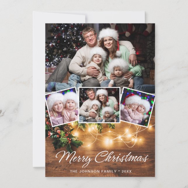 Mistletoe Gren Rustic 4 PHOTO-jul Hälsning Julkort (Framsida)