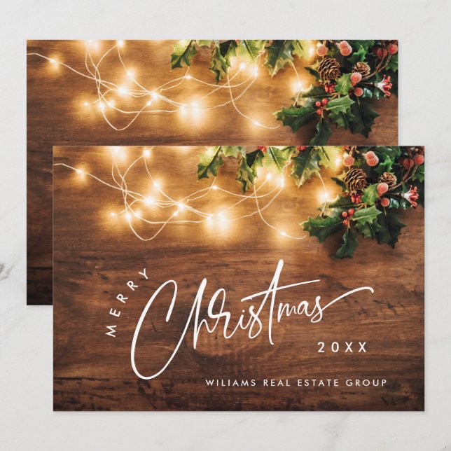 Mistletoe Gren Rustic Corporate-jul Julkort (Fram/baksida)