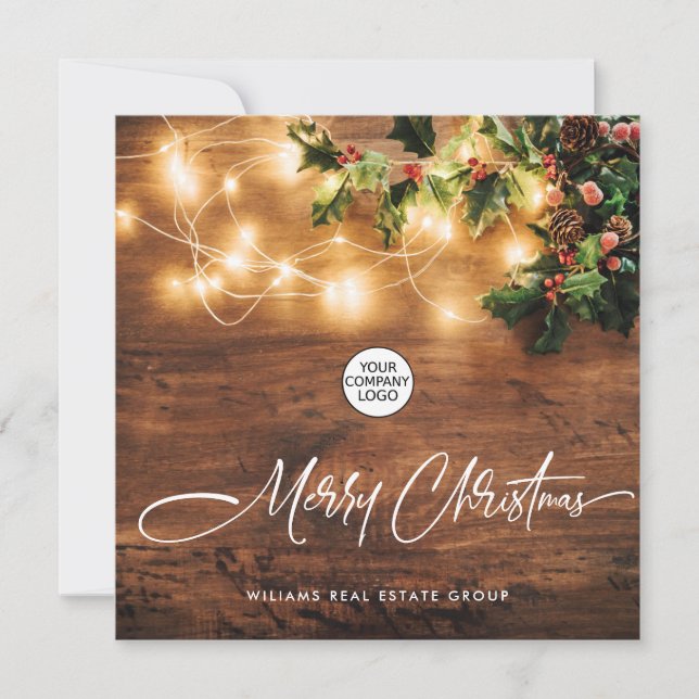 Mistletoe Gren Rustic Corporate jul Wood Julkort (Framsida)