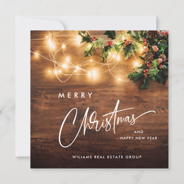 Mistletoe Gren Rustic Corporate jul Wood Julkort (Framsida)