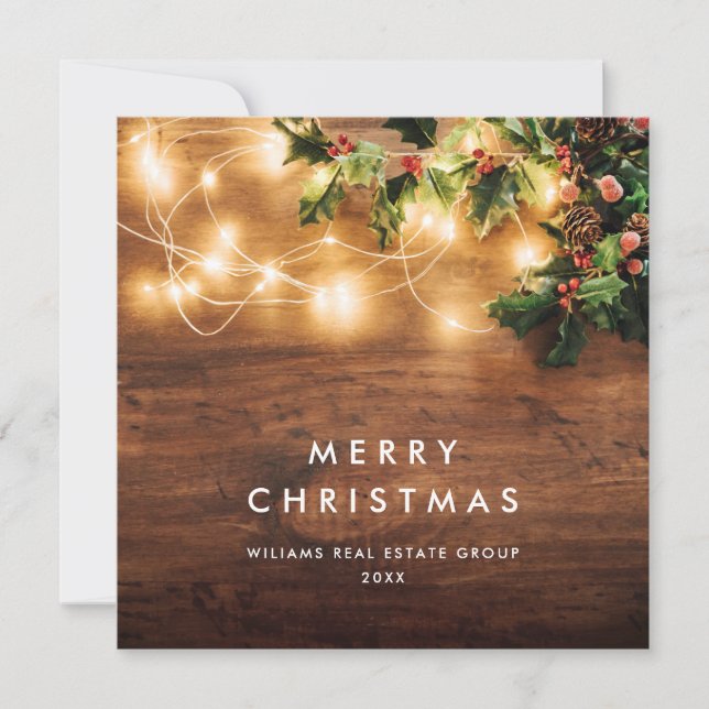 Mistletoe Gren Rustic Corporate jul Wood Julkort (Framsida)