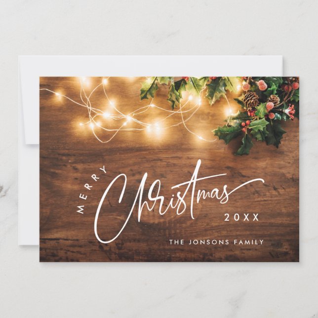 Mistletoe Gren Rustic jul Hälsning Julkort (Framsida)