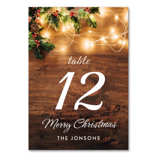Mistletoe Gren Rustic Wood Helgdag jul Bordsnummer (Framsidan)