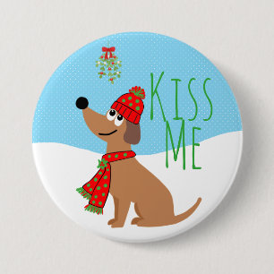Mistletoe Hund Kisses Large, 3-tums rund knapp