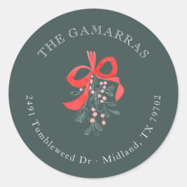 Mistletoe Jul Returadress Sticker Runt Klistermärke