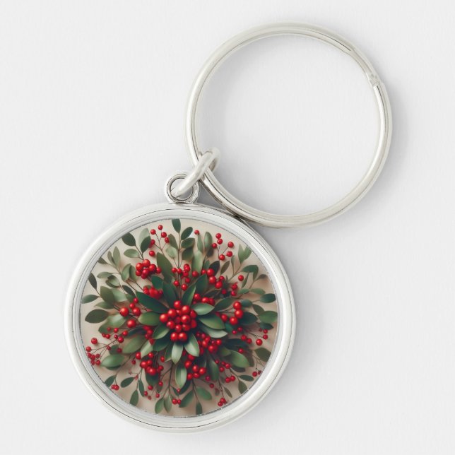 Mistletoe Keychain Rund Silverfärgad Nyckelring (Framsidan)
