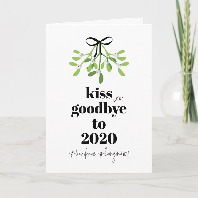 Mistletoe Kiss Adjö till 2020 Do-over Funny Humor Helgkort (Framsida)