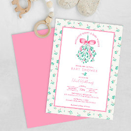 Mistletoe Kisses Rosa Baby Shower for Girl Inbjudningar