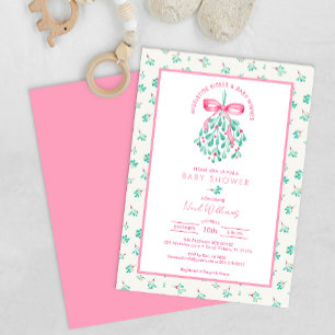 Mistletoe Kisses Rosa Baby Shower for Girl Inbjudningar