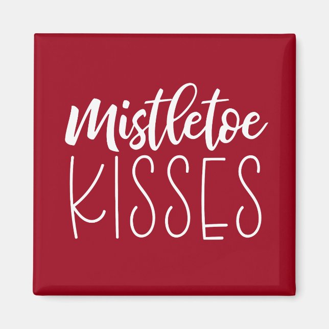 Mistletoe Kisses Typography Red jul Magnet (Framsidan)