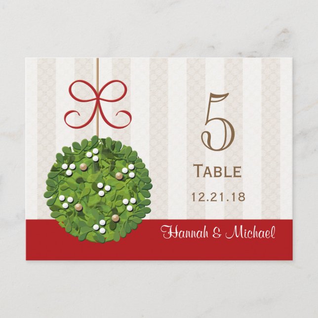 MISTLETOE KISSING BOLL BRÖLLOP BORDSNUMMER-KORT VYKORT (Framsida)