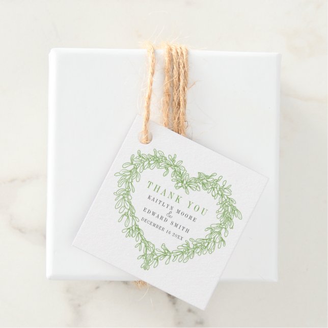 Mistletoe line art grönt grått bröllop tack. gåvor etiketter (På plats)