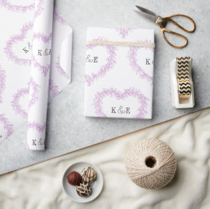 Mistletoe line art teckning monogram lila white presentpapper