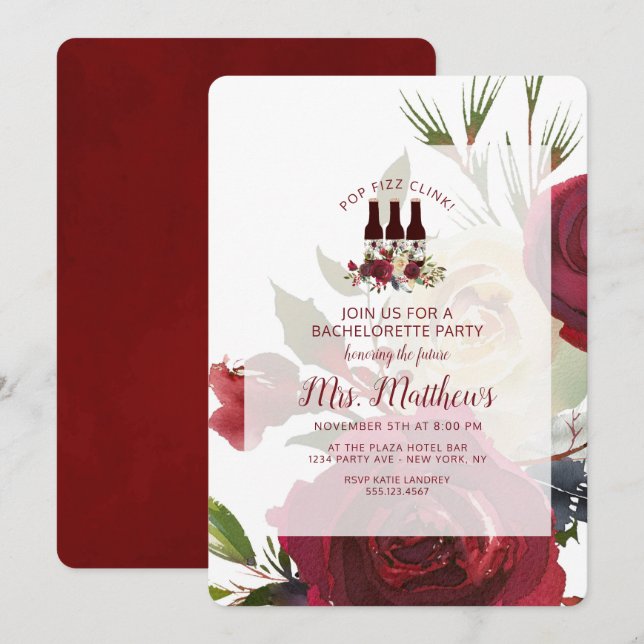 Mistletoe Manor Pop Fizz Clink Bachelorette Party Inbjudningar (Fram/baksida)