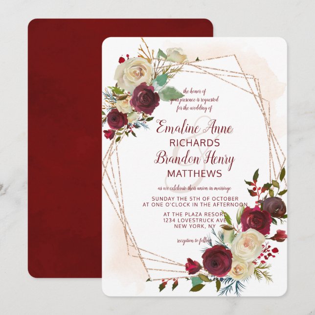 Mistletoe Manor Ro Guld Geometric Bröllop Inbjudningar (Fram/baksida)