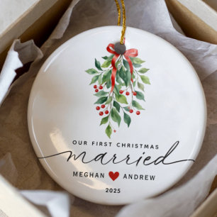 Mistletoe Married Första jul Julgransprydnad Keramik