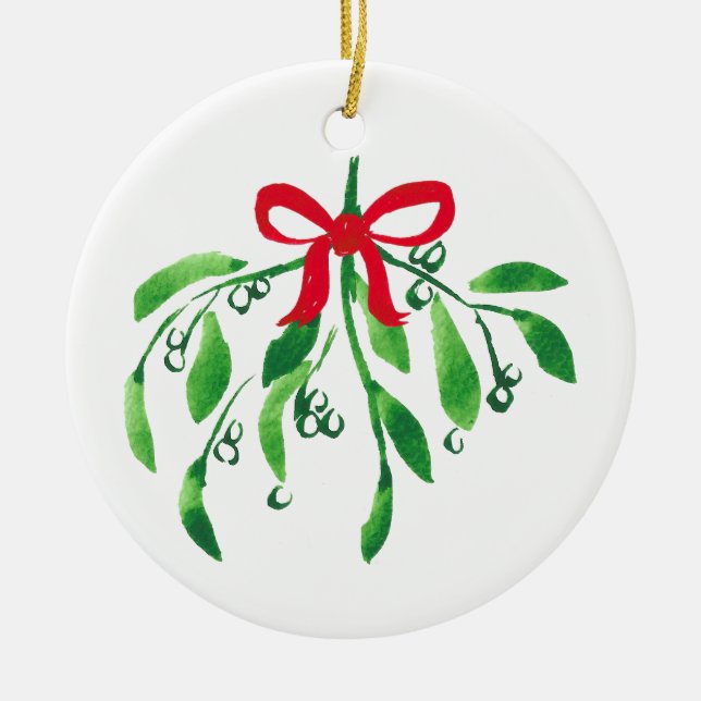 Mistletoe NAMN & NAMN Year Festive Red Grönt Kiss Julgransprydnad Keramik (Framsidan)