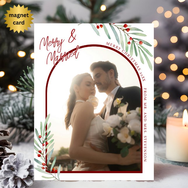 Mistletoe Newlyweds Photo Christmas Magnet Card (Skapare uppladdad)