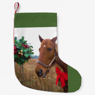Mistletoe och bruna röda hästar liten julstrumpa