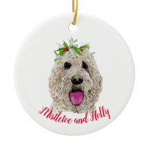 Mistletoe och Holly Golden Doodle Ornament