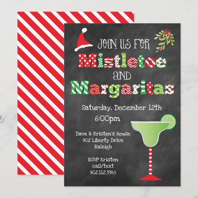 Mistletoe och Margaritas jul Party Inbjudningar (Fram/baksida)