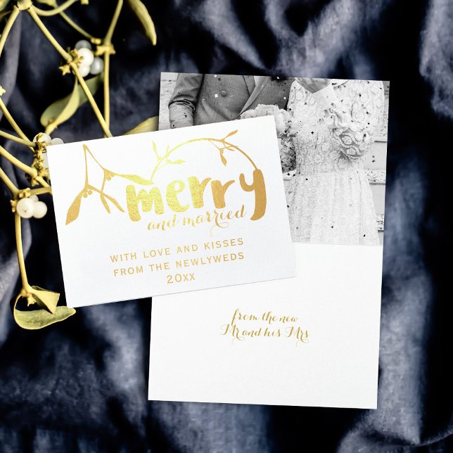 Mistletoe Photo- julkort Folierat Kort (Add your photo and inside greeting to the Merry & Married Holiday Foil Card)