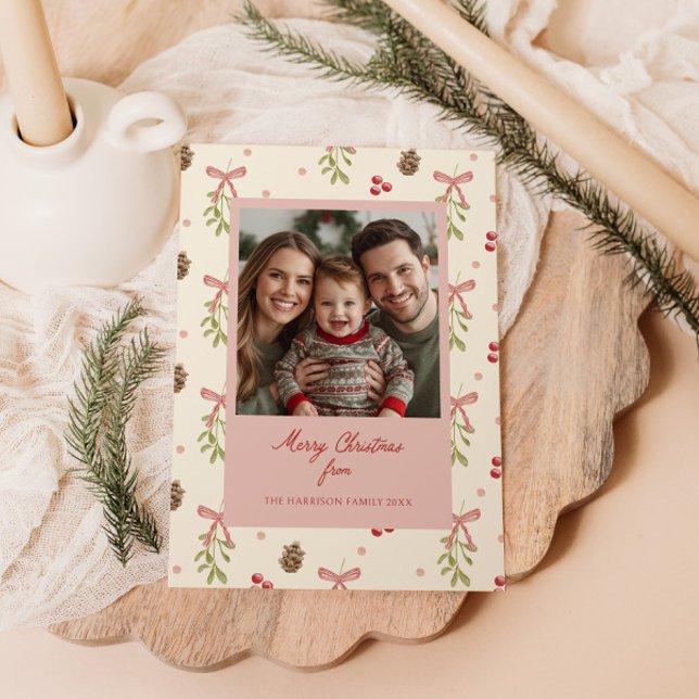 Mistletoe Pinecone Berry Mönster Photo Julkort (Skapare uppladdad)