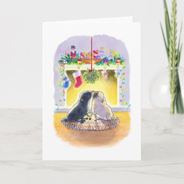 Mistletoe Pugs-julkort Kort (Framsida)