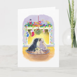 Mistletoe Pugs-julkort Kort
