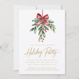 Mistletoe Red Bow Jul Julfest Inbjudan