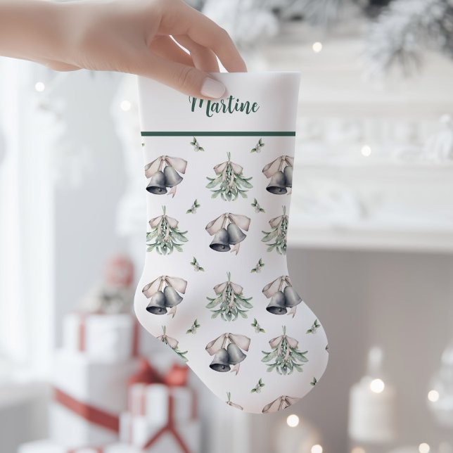 Mistletoe Silver Bells Traditional  Liten Julstrumpa (Mistletoe Silver Bells Christmas Stocking)