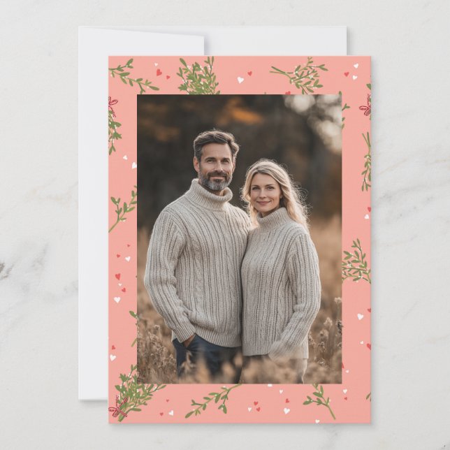Mistletoe Sweet Rosa Anpassningsbar Photo Julkort (Framsida)