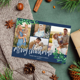 Mistletoe Twigs Navy Photo Collage God jul Julkort