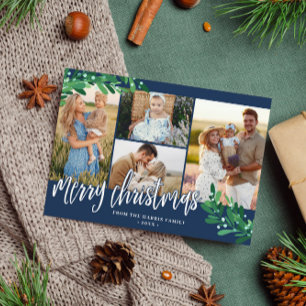 Mistletoe Twigs Navy Photo Collage God jul Julkort