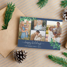 Mistletoe Twigs Photo Collage Navy Glad helg