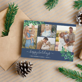 Mistletoe Twigs Photo Collage Navy Glad helg Julkort